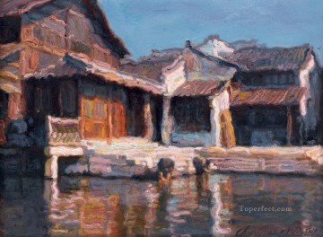 River Village Pier Chinese Chen Yifei Oil Paintings
